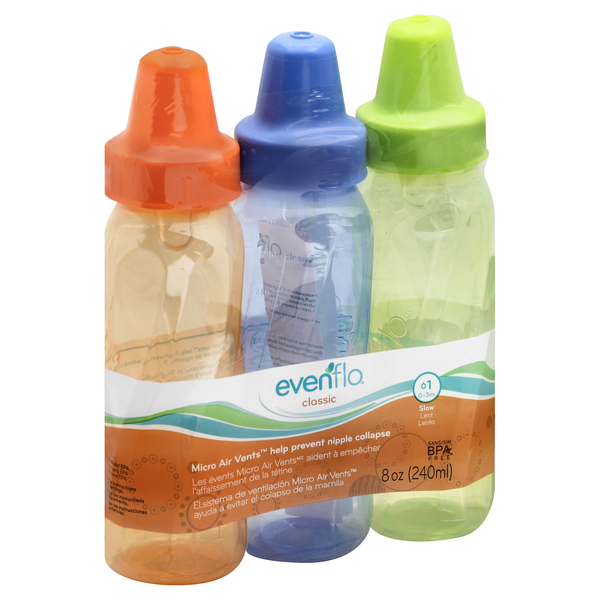 Image for Evenflo Bottles, Slow, Tint, 8 oz, 1 0-3 m,3ea from FOX DRUG STORE - Selma