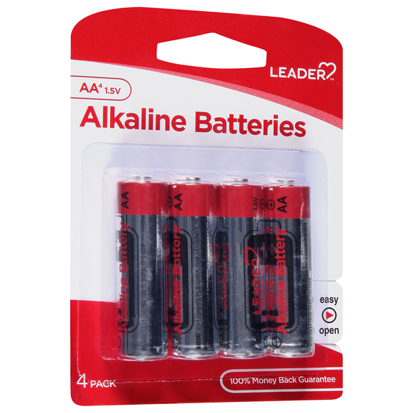 Image for Leader Batteries, Alkaline, AA, 1.5 Volt, 4 Pack, 4ea from FOX DRUG STORE - Selma