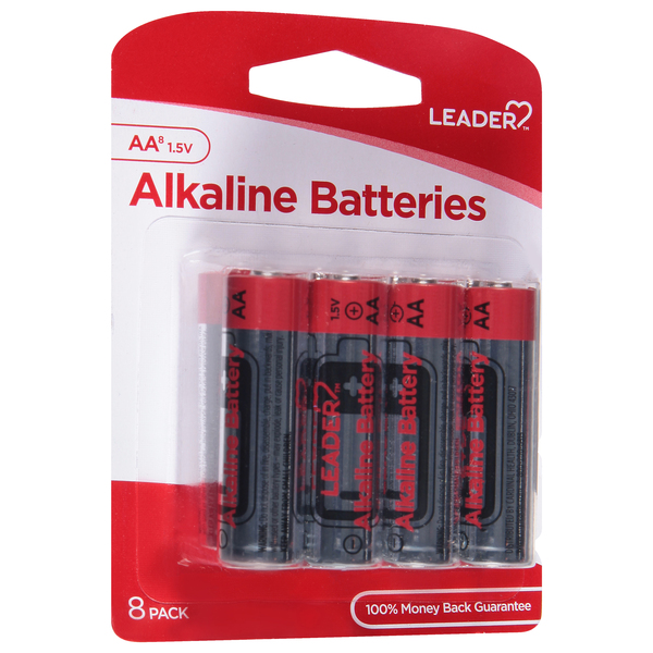 Image for Leader Batteries, Alkaline, AA, 1.5 Volt, 8 Pack, 8ea from FOX DRUG STORE - Selma