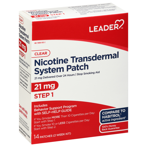 Image for Leader Stop Smoking Aid, 21 mg, Patch, Step 1, Clear, 14ea from FOX DRUG STORE - Selma