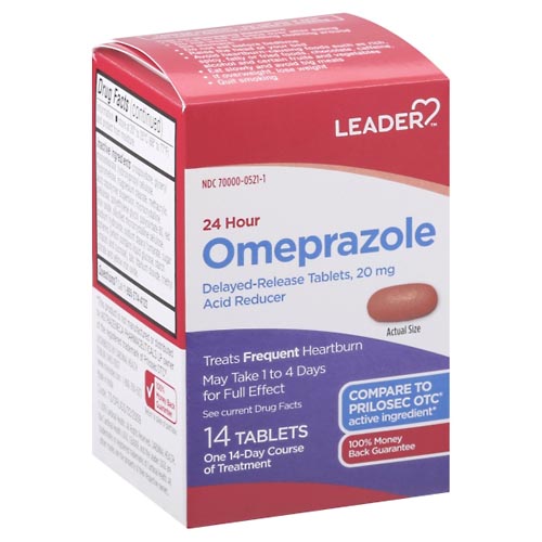 Image for Leader Omeprazole, 24 Hour, 20 mg, Delayed-Release Tablets,14ea from FOX DRUG STORE - Selma